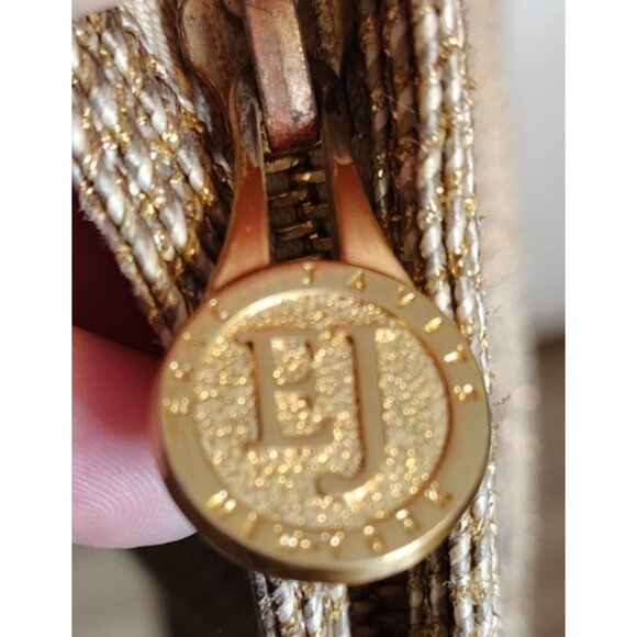 Eric Javits Gold Raffia Straw Handbag Purse, Zip Close Blue Lining Woven - Picture 4 of 6